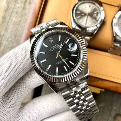 Rolex Stainless Steel Sapphire Glass Black, Blue 41MM Watch